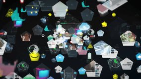 Dynamic composition of digital symbols, analytics charts and social media elements suspended in virtual space, visualizing online interactions, global data movement and modern information exchange. - Powered by Shutterstock - Get 15% off with code: PIKWIZARD15