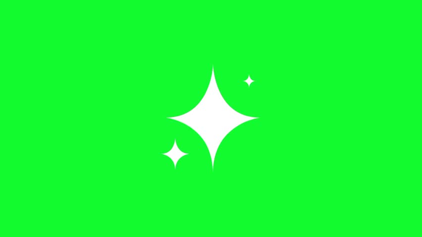 Animated sparkling stars on a green background.