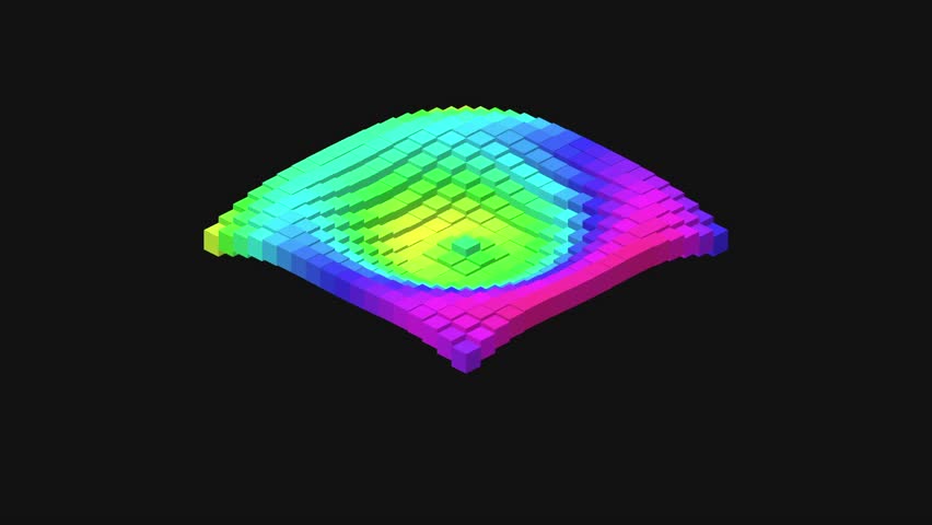 Voxel isometric terrain moving with smooth wave-like motion and shifting heights.