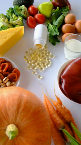 Products containing vitamin A. Selective focus.