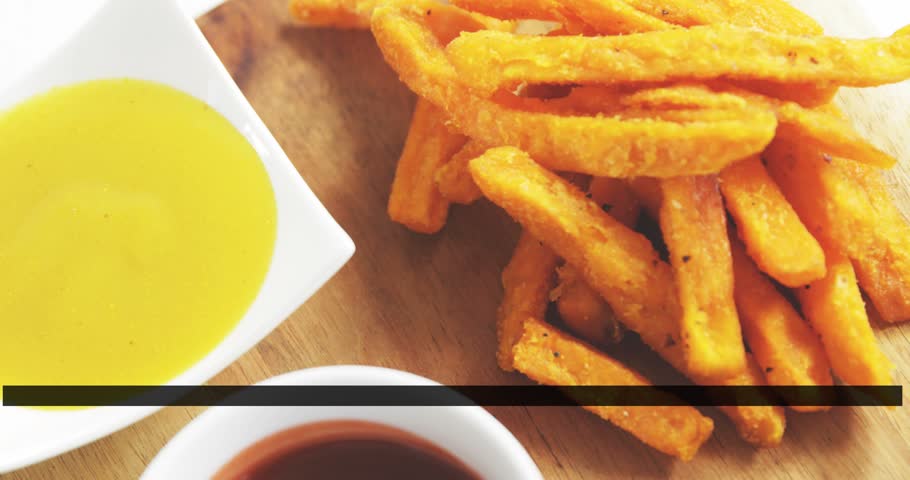 Glitch bar sliding starting burger sliding in layers revealing, fries and sauces highlighting menu. Sandwich, topdown, studio, woodenboard, patty, cheese, lettuce