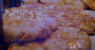 Animated graphs appearing with gridlines and labels, rising across pizzas to visualize sales trends. Pizza, bakery, counter, visualization, charts, growth, vibrant - Powered by Shutterstock - Get 15% off with code: PIKWIZARD15