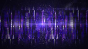 Central vertical grid pulsing after flare glowing, visualizing music beats with rotating ring. Neon, cosmic, visualizer, tiles, equalizer, particles, nebula - Powered by Shutterstock - Get 15% off with code: PIKWIZARD15