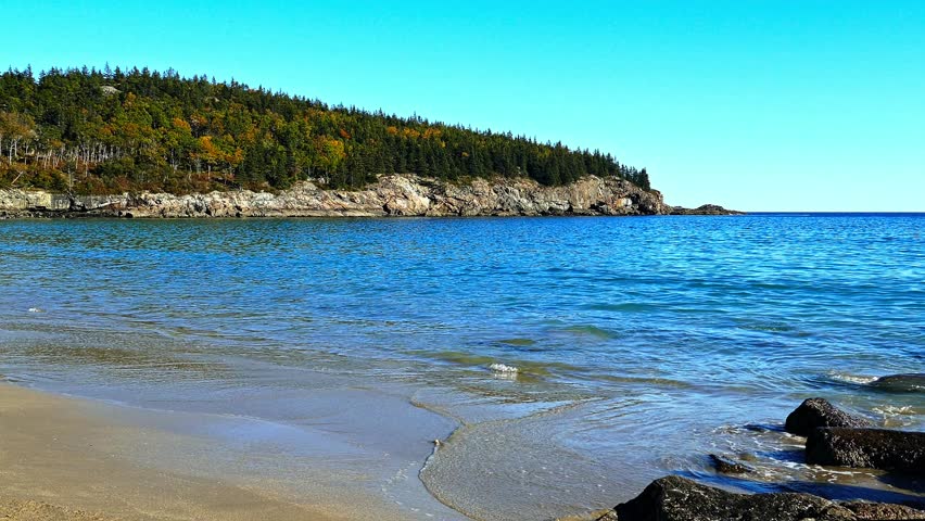 Autumn view from Sand Beach in Acadia National Park in Maine