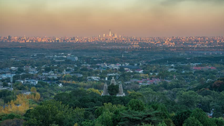 Beijing, China - 2nd November 2025 - Overlooking Beijing CBD from Western Hills at sunset