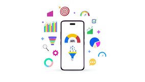 4K animation of a mobile phone displaying a KPI meter with floating modern shapes, visualizing targets, goals, conversions, sales performance, and marketing funnel analytics. Ideal for business dashboards, fintech apps, digital marketing, and data-driven presentations. - Powered by Shutterstock - Get 15% off with code: PIKWIZARD15