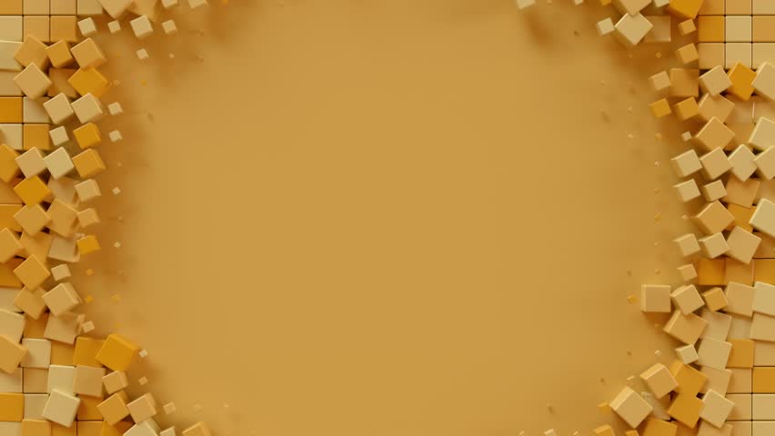 Looped 3D animation featuring an exploding ring of cubes forming a geometric circular pattern in warm orange colors.