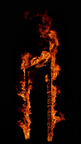 Super slow motion of burning door frame isolated on black background. Filmed on high speed cinema camera at 1000 fps