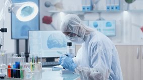 Scientist in an advanced laboratory examines brain disease under a microscope, with 3D animated DNA scans running in the background, highlighting cutting-edge biomedical research. - Powered by Shutterstock - Get 15% off with code: PIKWIZARD15