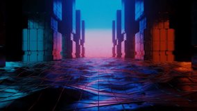 Retro-futuristic abstract tunnel in cyberspace, 3D render animation in a seamless loop with geometric grids, polygon designs, and synthwave aesthetics. - Powered by Shutterstock - Get 15% off with code: PIKWIZARD15