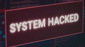 Close-up of a computer screen showing “System Hacked” and security breach alerts, depicting cybercrime, digital threats, and hacking attacks. - Powered by Shutterstock - Get 15% off with code: PIKWIZARD15