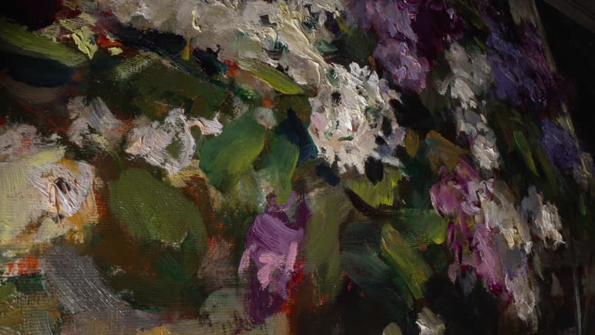 Oil paint strokes on canvas close up. Impressionist painting