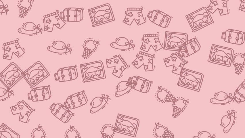 Beachy accessories hats, trunks, and ice cream on a pink background. Perfect for summerthemed designs, vacation promotions, or tropicalthemed projects.