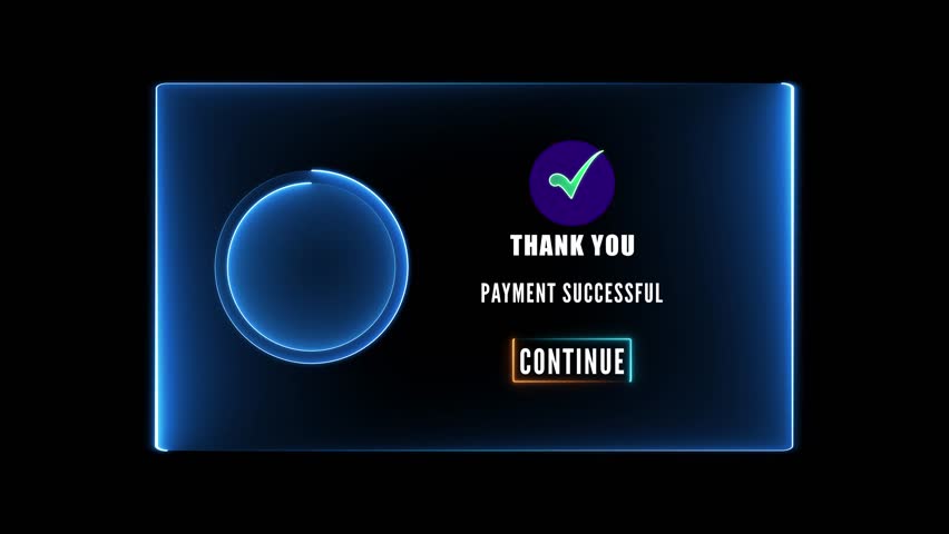 Title: A digital payment confirmation screen with a large dollar sign in the center and a thank you message for a successful payment