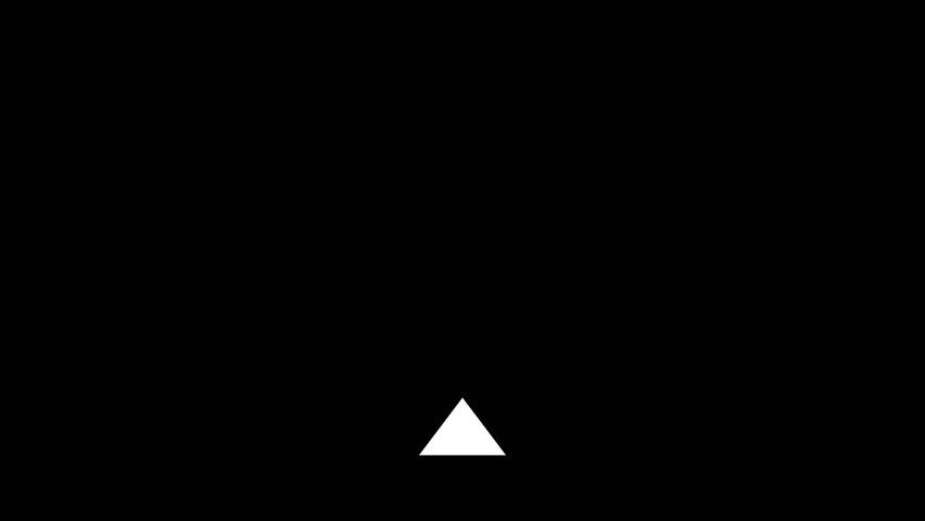 Title: A single gray triangle pointing upwards against a black background in a minimalistic stock
