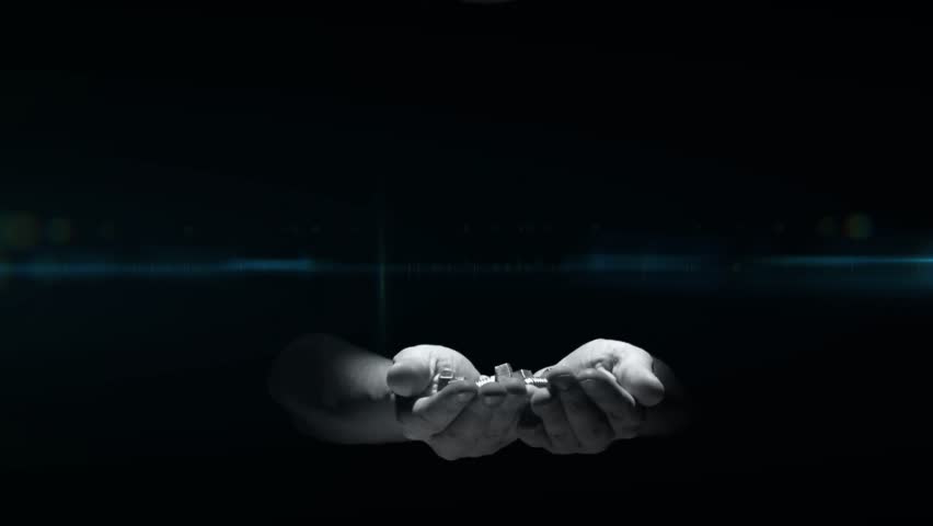 Metal fasteners levitating after teal pulse, hands opening and catching hardware showing levitation. Bolts, nuts, washers, industrial, manufacturing, minimal, contrast