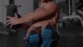 Athlete leaning back engaging core, twisting medball across midline, sparkles drifting for fitness. Rotation, gym, workout, torso, medicine, ball, equipment - Powered by Shutterstock - Get 15% off with code: PIKWIZARD15