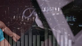 Finance charts appearing, sparking woman on leg press, pushing footplate, charts tracking progress. Gym, machine, athlete, advertising, branding, digital, overlay - Powered by Shutterstock - Get 15% off with code: PIKWIZARD15