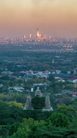 Beijing, China - 2nd November 2025 - Overlooking Beijing CBD from Western Hills at sunset