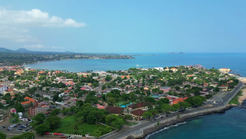 Aerial view from São Tomé e Principe with Ana Chaves bay at background.Africa