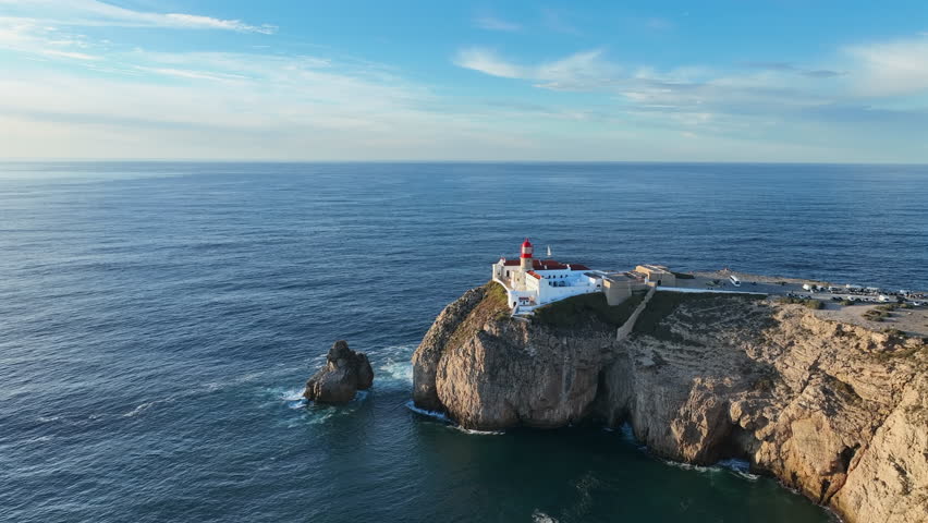 Aerial video from the lighthouse Cabo Vicente near Sagres in Portugal	