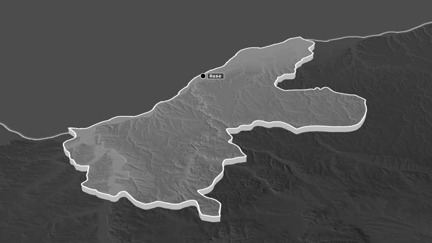 Ruse - province of Bulgaria, extruded. Grayscale map