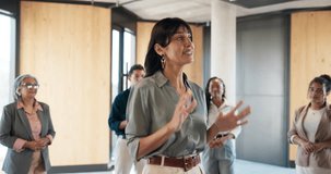 Business, workshop or speaker in circle with training, motivation or expo in skills development. Corporate, group of people at seminar with speech, engagement or empowerment for professional growth. - Powered by Shutterstock - Get 15% off with code: PIKWIZARD15