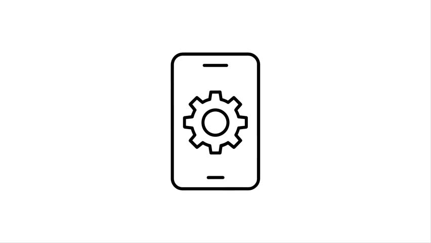 Mobile Engineering and App Settings Rotation Animation inside a Smartphone Screen. Seamless Loop, 4K video animation. 