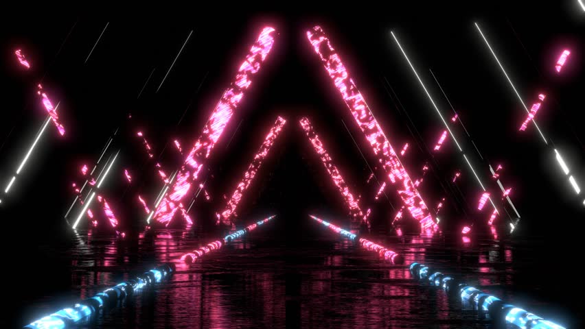 VJ Tunnel Triangle Column Cyber Gate Blue Pink 3d render loop
