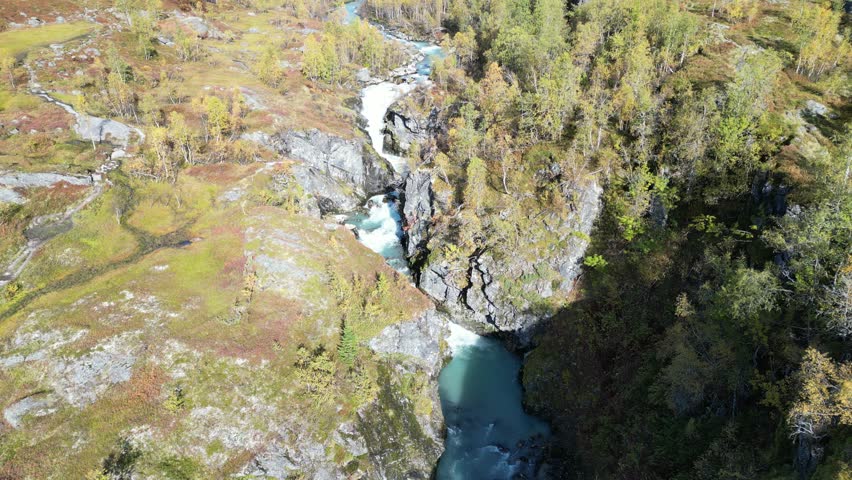 Norway’s Majestic Mountains and Stunning Blue River Drone Aerial Views