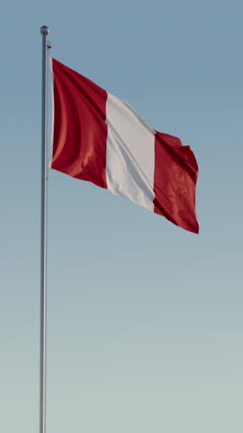 Peru, Lima: Cinematic Waving National Flag Seamless Loop Against Blue Sky