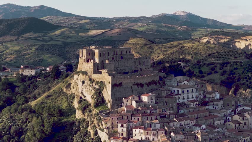 Aerial view of Rocca Imperiale Castle, Italy.
