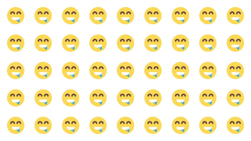 Pattern of drooling face emojis on a white background suitable for social media posts, greeting cards, and playful graphic designs.	
