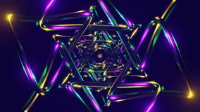 Hypnotic neon spiral of twisting metallic ribbons with glowing blue and yellow - Powered by Shutterstock - Get 15% off with code: PIKWIZARD15