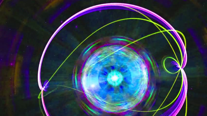 A vibrant, colorful abstract artwork visualizing fundamental physics. Swirling patterns of light and dynamic particles represent energy, motion, and quantum concepts in a mesmerizing flow.