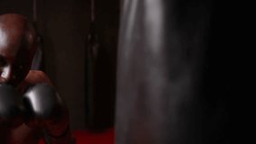 Male boxer reacting to data overlays, throwing punches at bag as charts mapping sports performance. Boxing, gym, athlete, gloves, punch, focus, discipline - Powered by Shutterstock - Get 15% off with code: PIKWIZARD15