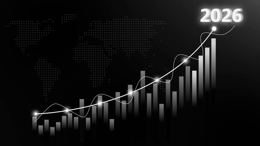 2026 Abstract Financial Graph with World Map Animation