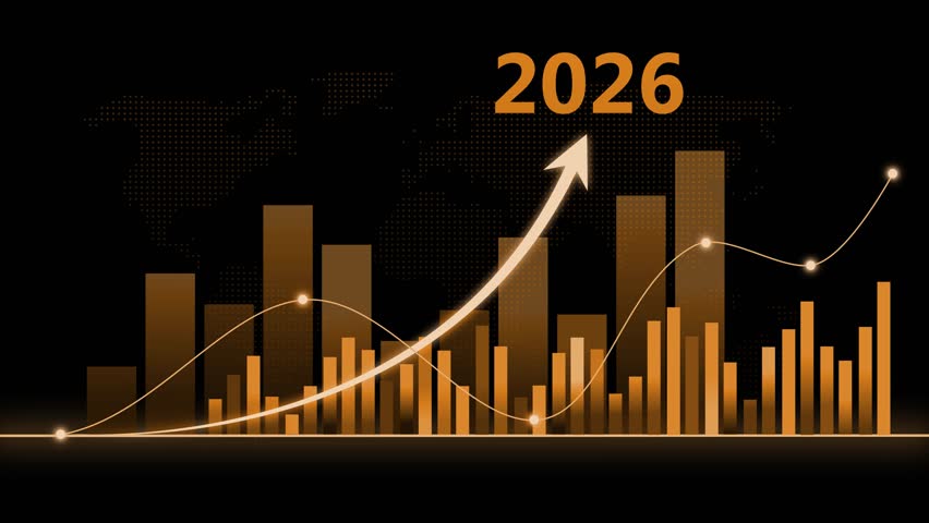 2026 Financial Business Growth Chart with Upward Arrow Animation