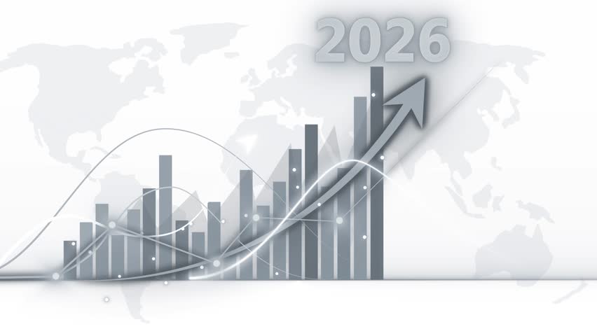 2026 Global Business Growth with Bar Chart and Arrow Animation