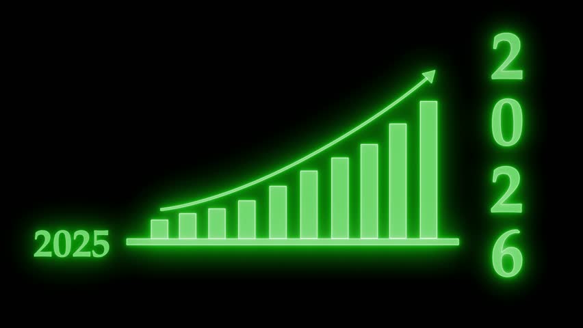 Glowing Bar Chart with Upward Trend for 2025 to 2026 Animation