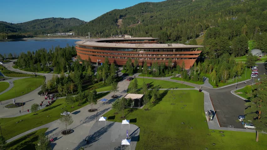 Manzherok Hotel in the Altai Mountains, captured from a drone at high altitude