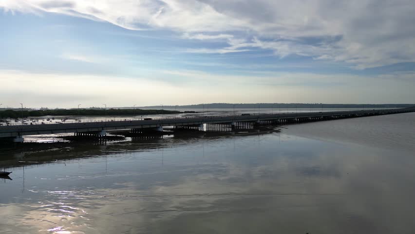 The Suramadu Bridge view in Surabaya, Indonesia. The longest bridge in Indonesia connecting Surabaya and Madura Island