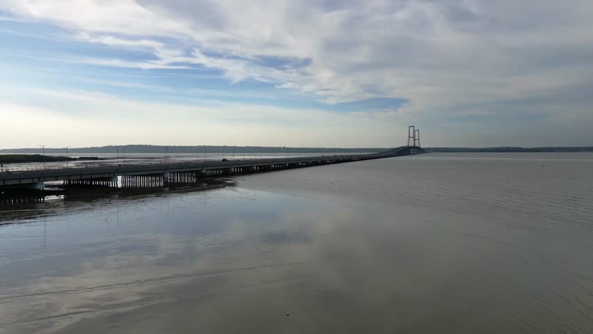 The Suramadu Bridge view in Surabaya, Indonesia. The longest bridge in Indonesia connecting Surabaya and Madura Island