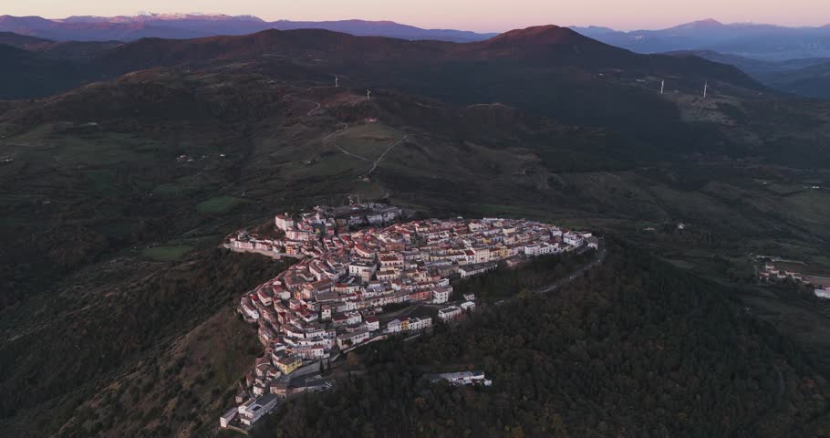 Aerial view of Rotondella town on hill, Italy.