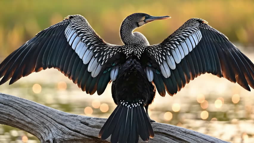 Anhinga bird spreading wings for drying feathers
