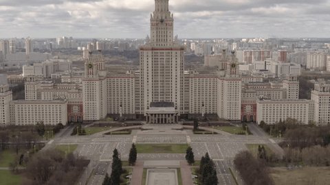 Panoramic Aerial View of Moscow State University in Early Spring