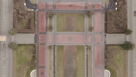 Drone Overhead Glide above Geometric Park Layout
