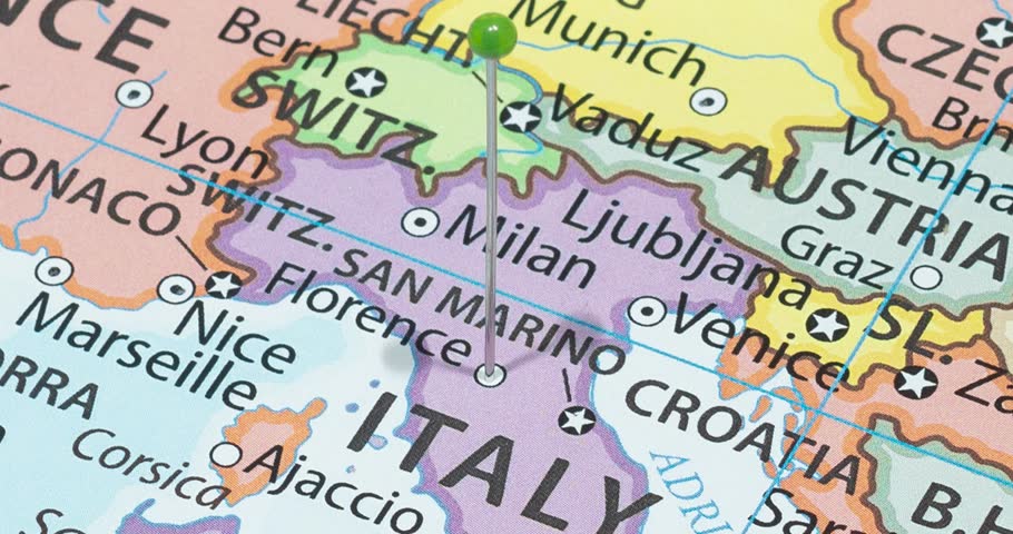 A zoom out of a green pin into Florence city of Italy political map