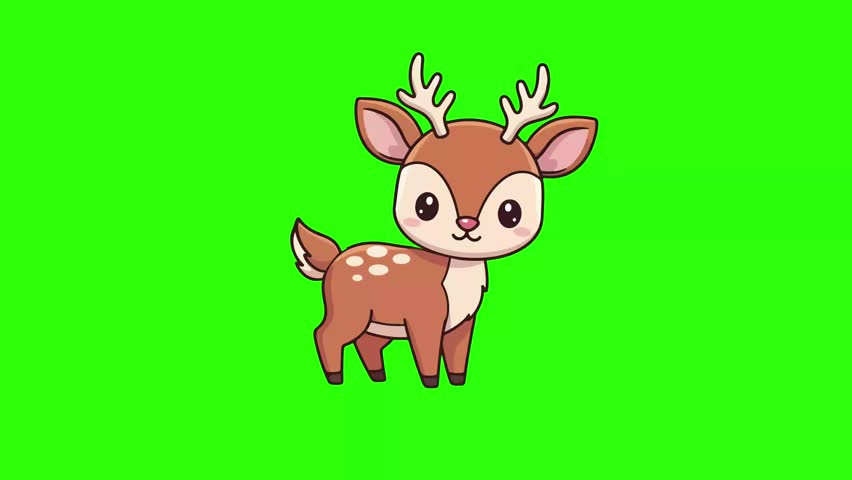 Cute Young Fawn with Antlers on a Bright Green Background