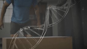 Man planting feet, starting box jumps for fitness, DNA helix sweeping across man, showing form. Plyometrics, dynamic, training, athlete, gym, studio, movement - Powered by Shutterstock - Get 15% off with code: PIKWIZARD15